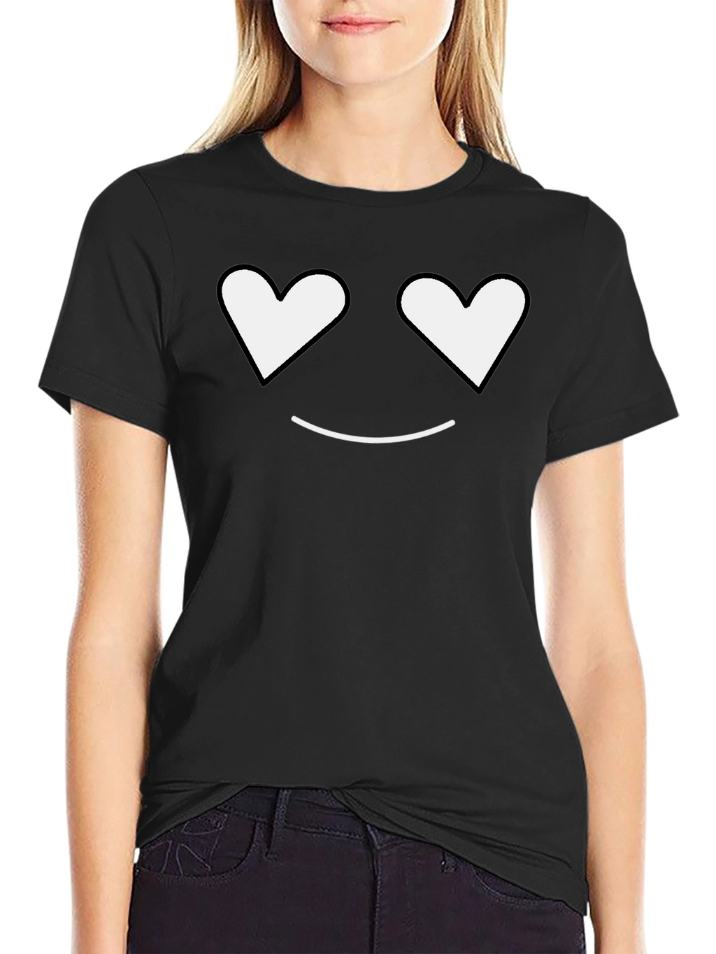 Heart Eyes Smiley Black T-Shirt