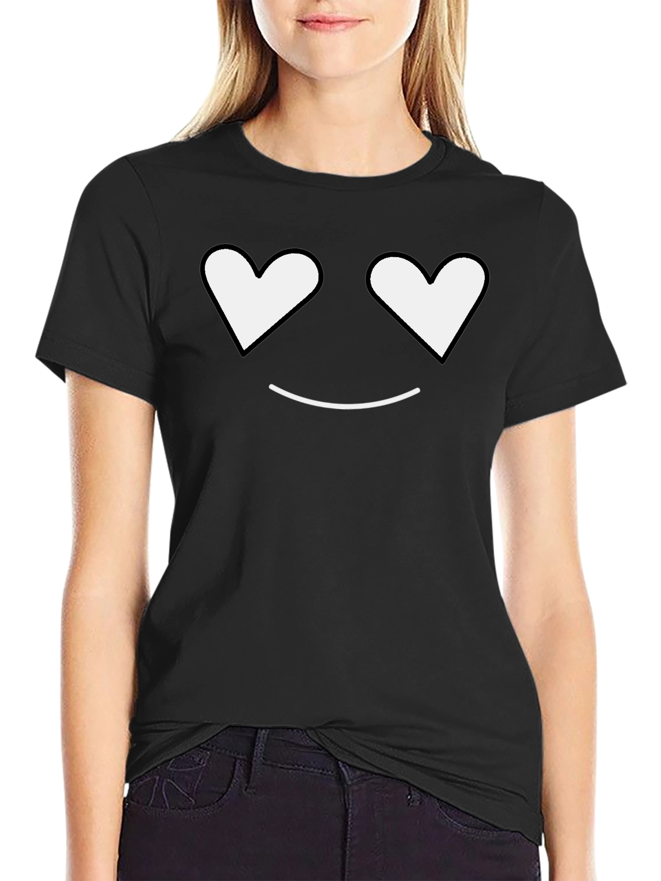 Heart Eyes Smiley Black T-Shirt