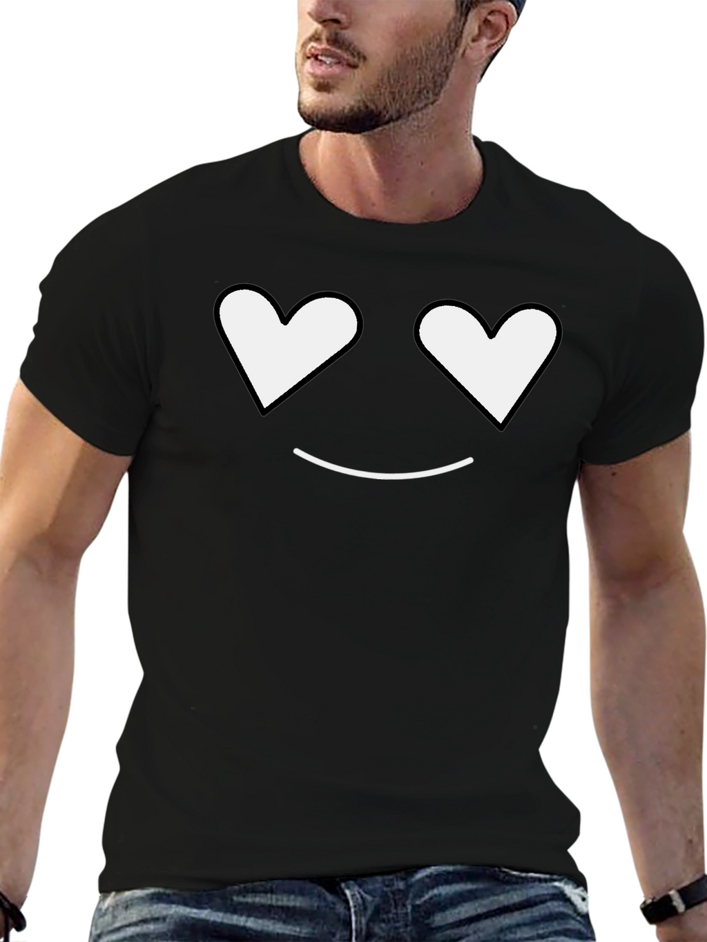 Heart Eyes Smiley Black T-Shirt
