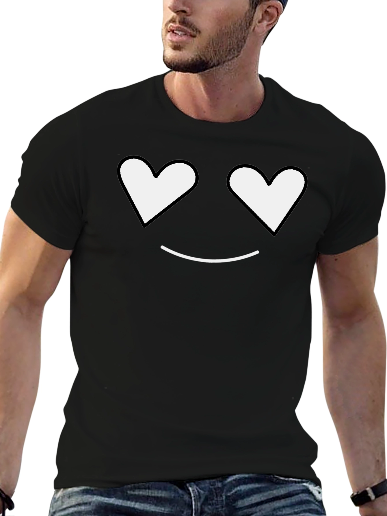 Heart Eyes Smiley Black T-Shirt