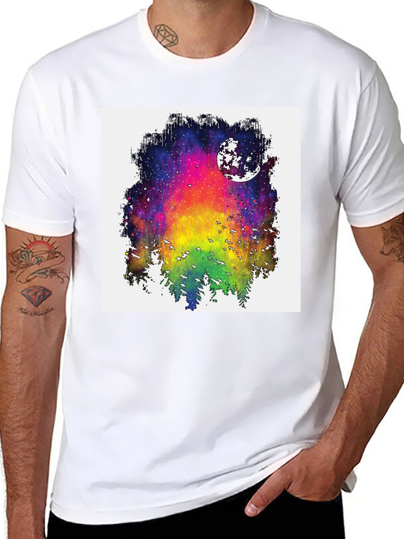 Rainbow Galaxy Moon T-Shirt