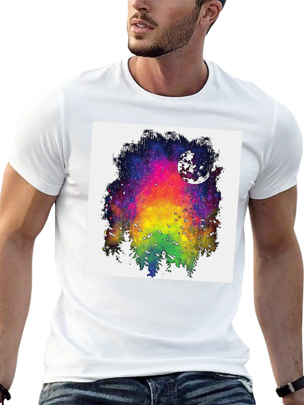 Rainbow Galaxy Moon T-Shirt
