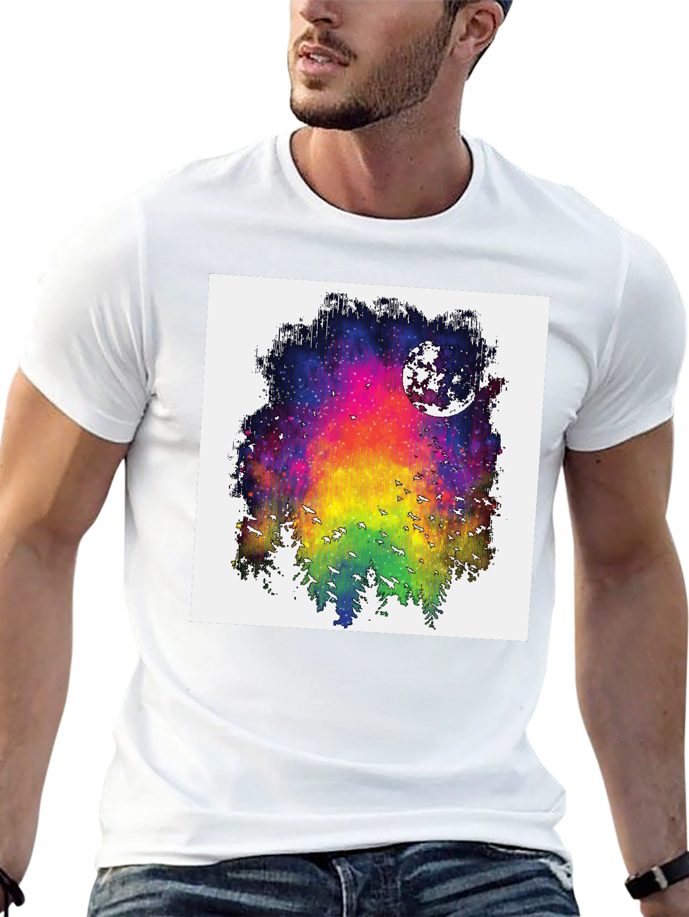 Rainbow Galaxy Moon T-Shirt