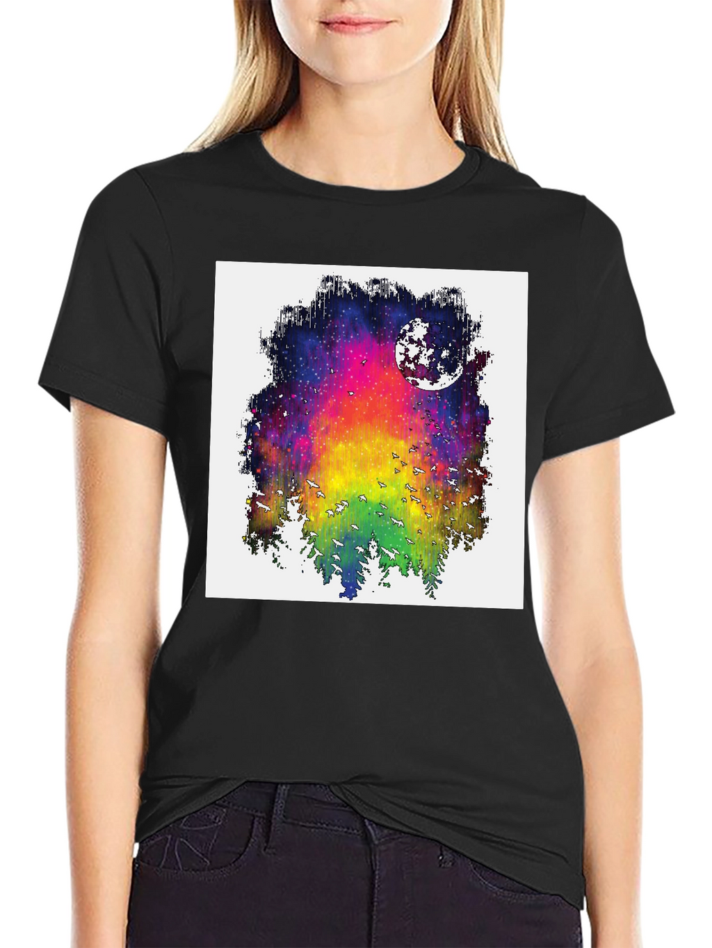 Rainbow Galaxy Moon T-Shirt