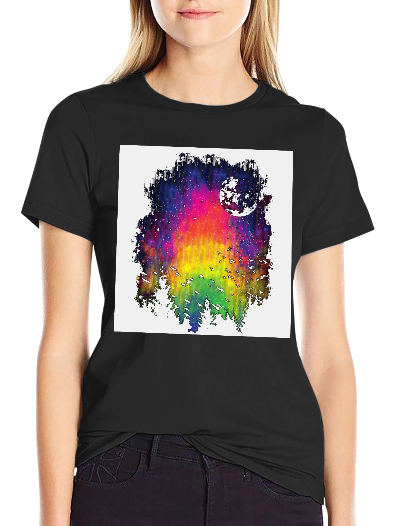 Rainbow Galaxy Moon T-Shirt