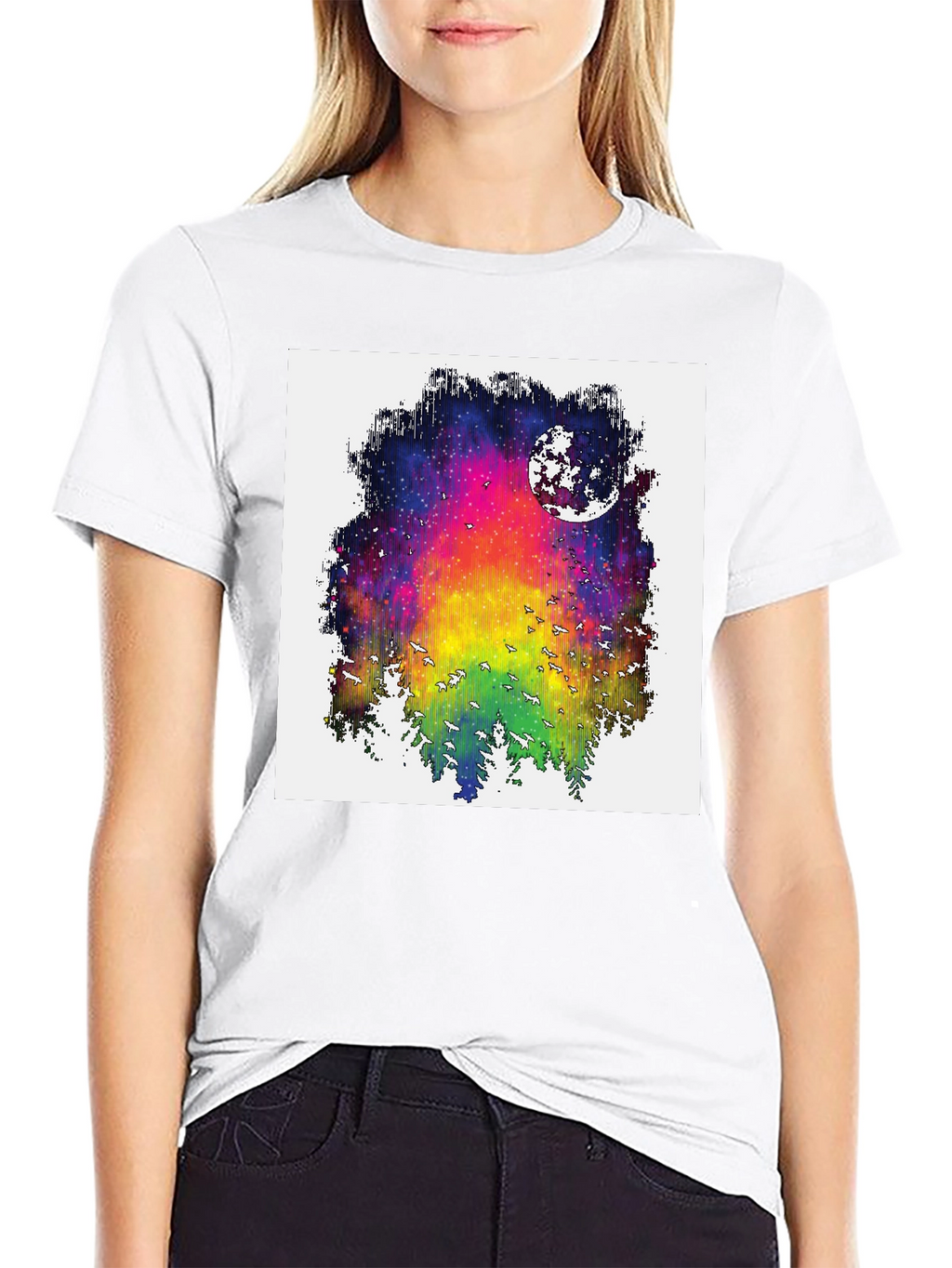 Rainbow Galaxy Moon T-Shirt