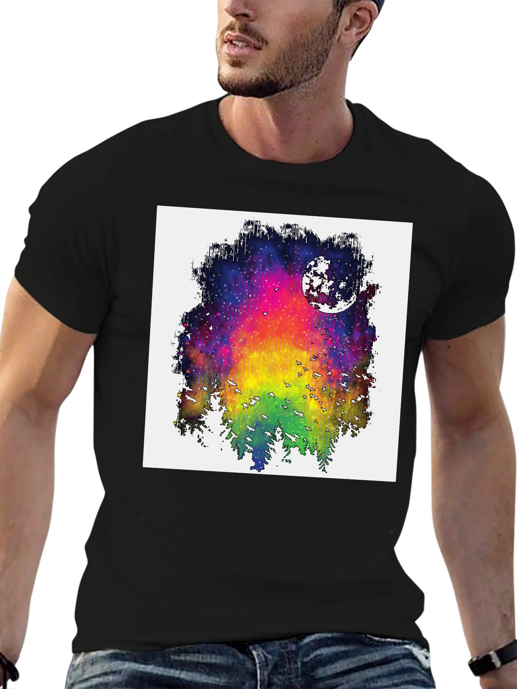 Rainbow Galaxy Moon T-Shirt