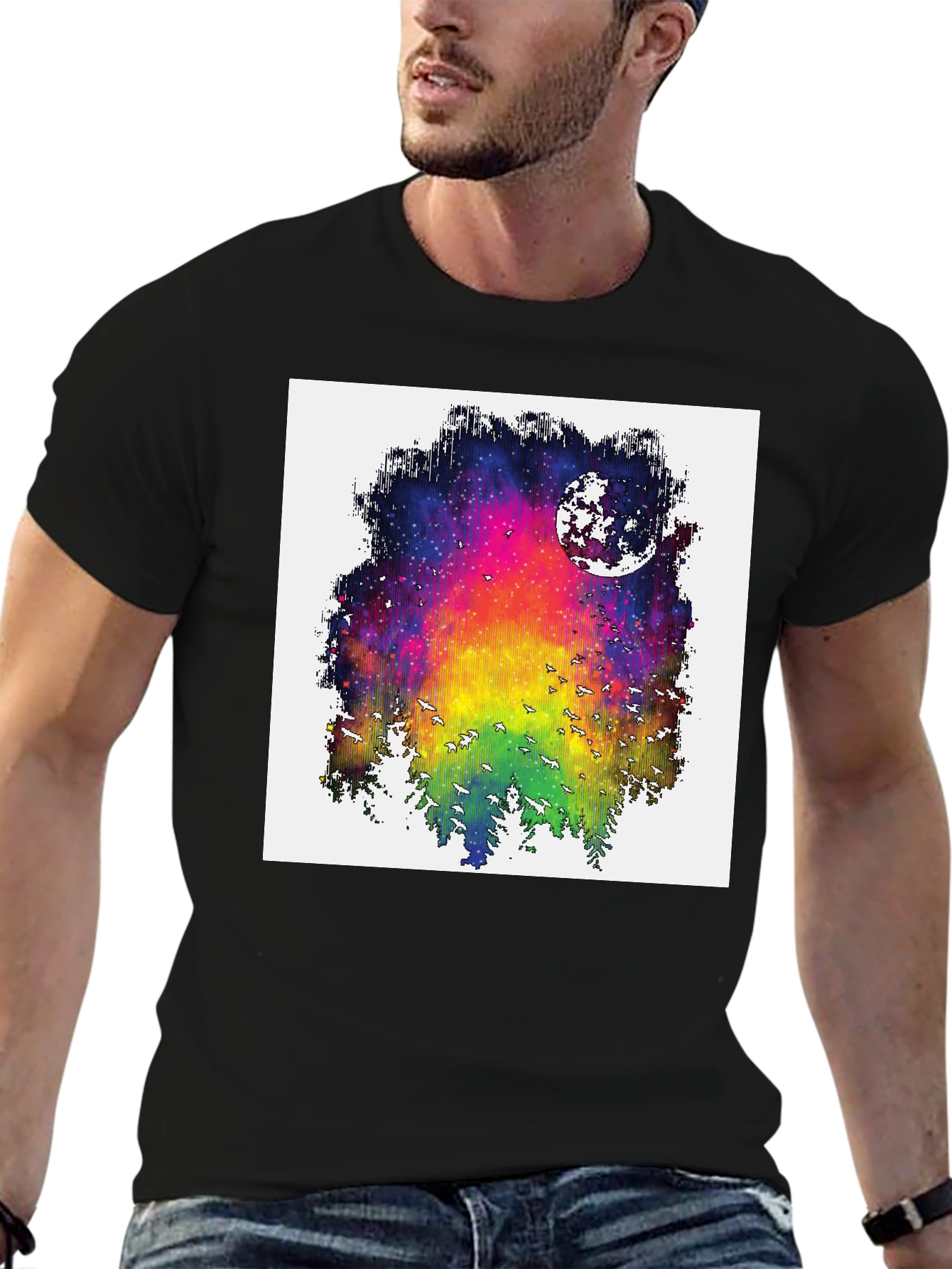 Rainbow Galaxy Moon T-Shirt