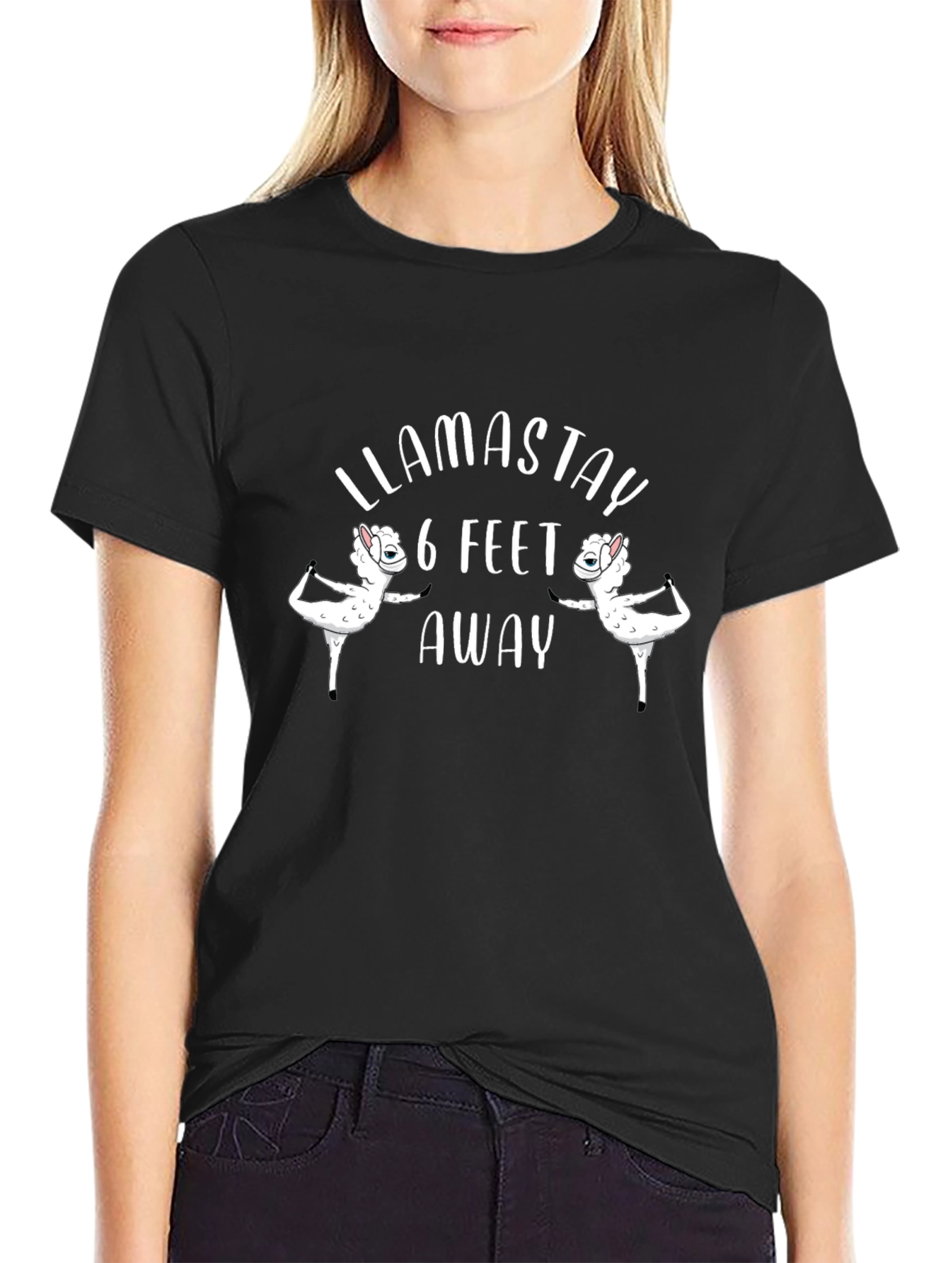 Llamastay 6 Feet Away Black Graphic Tee