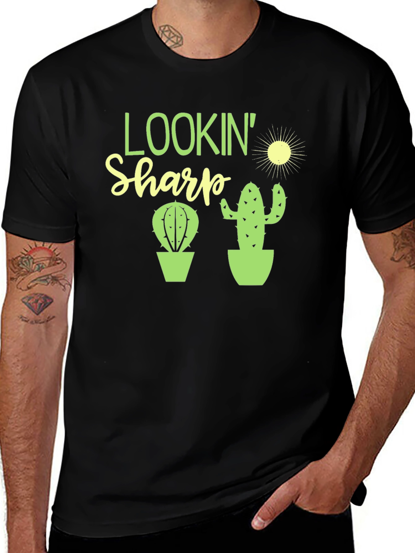 Lookin Sharp Cactus Graphic Tee - Black Cotton T-Shirt