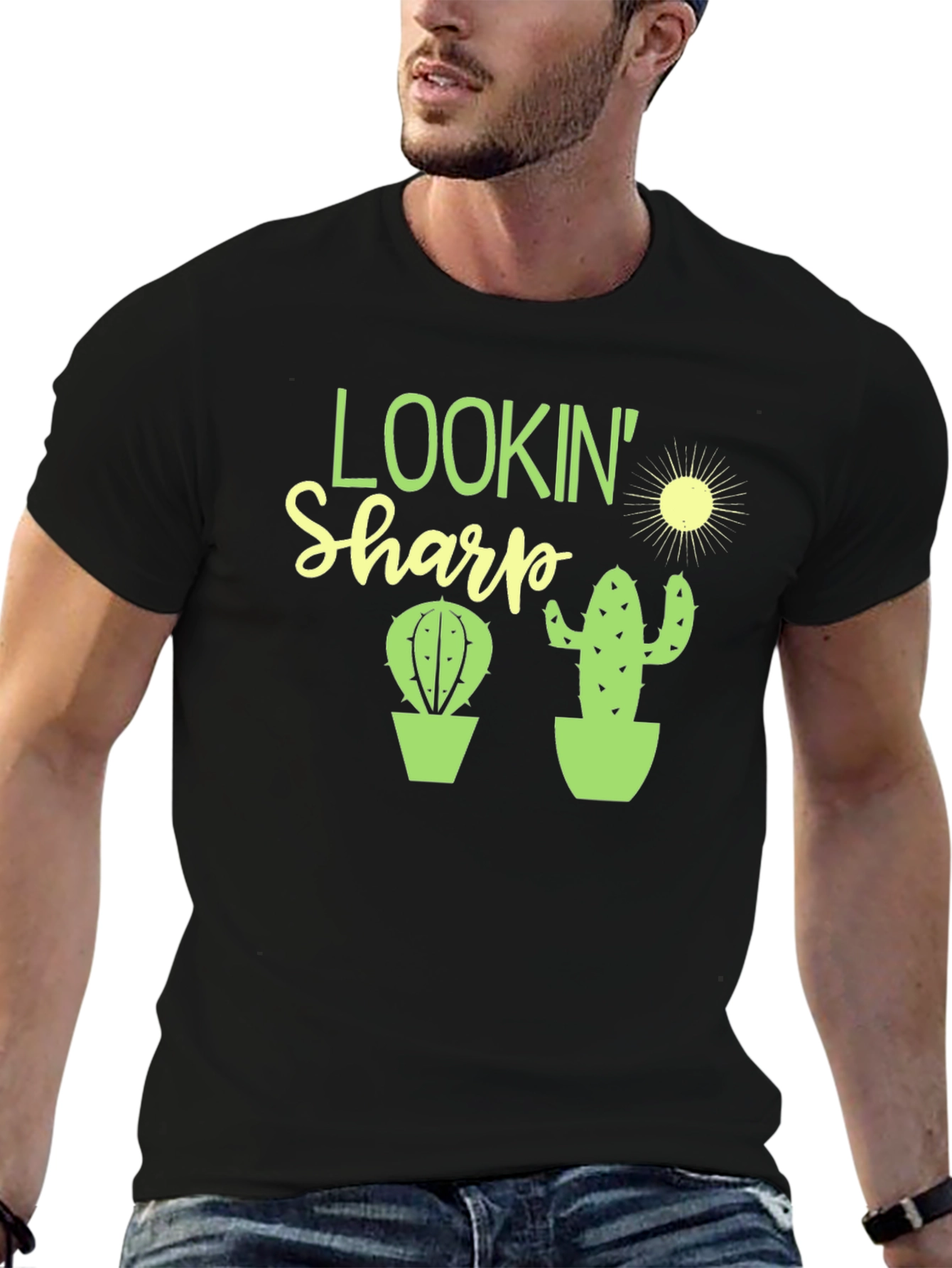 Lookin Sharp Cactus Graphic Tee - Black Cotton T-Shirt
