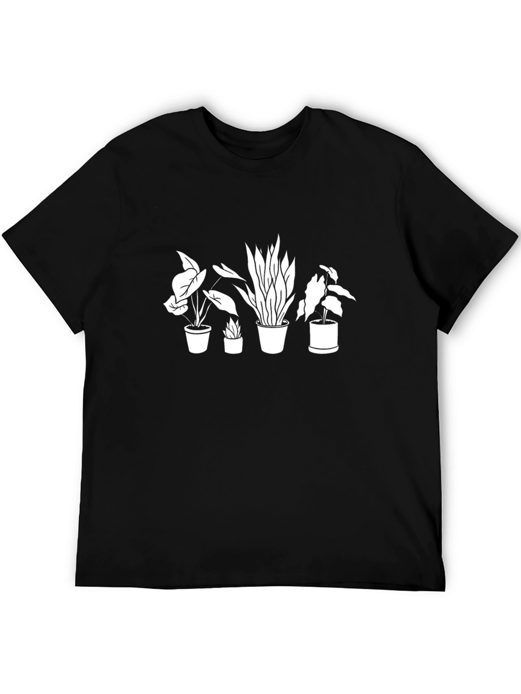 Stylish Potted Plants Graphic Tee - Black