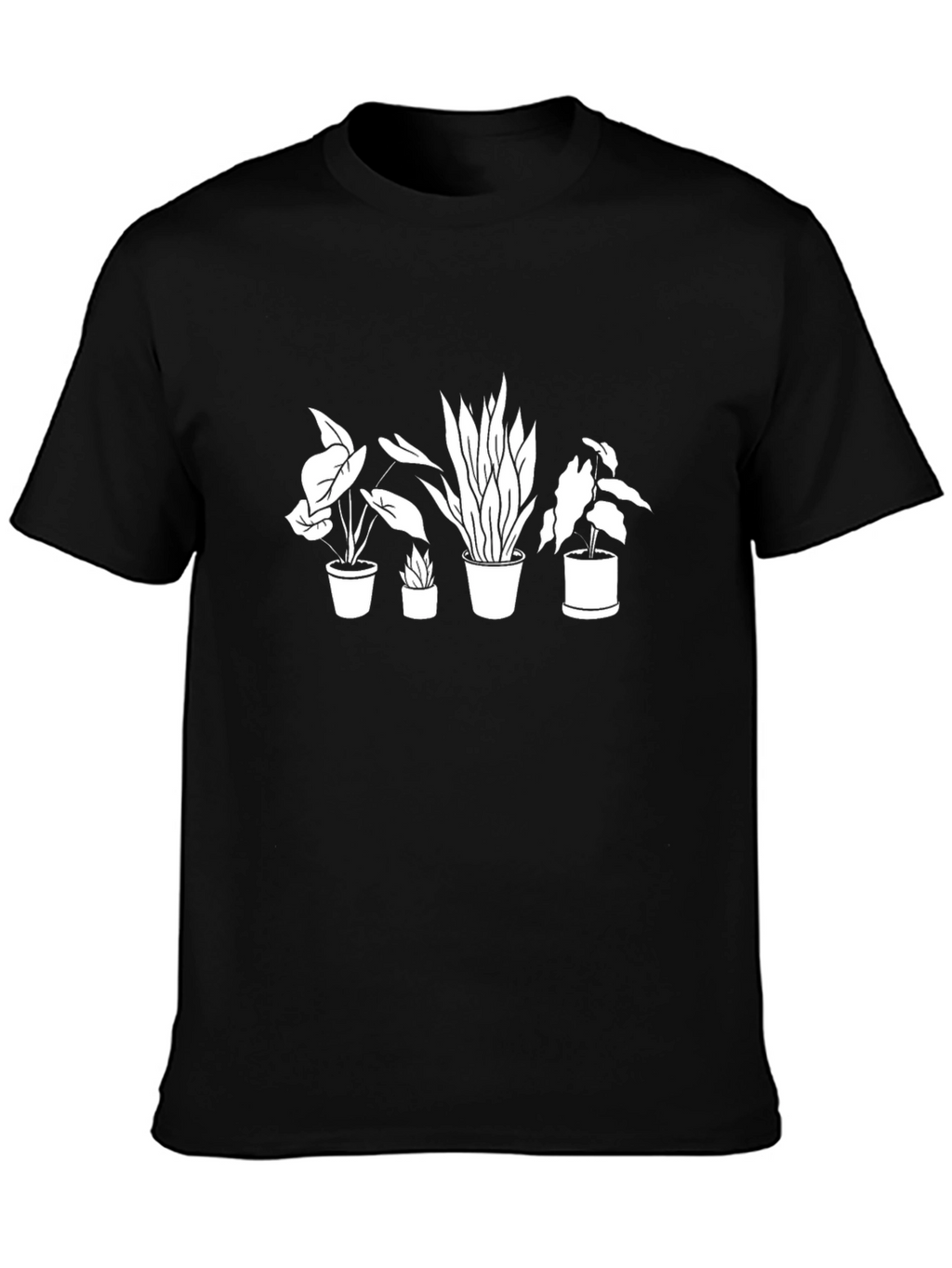 Stylish Potted Plants Graphic Tee - Black