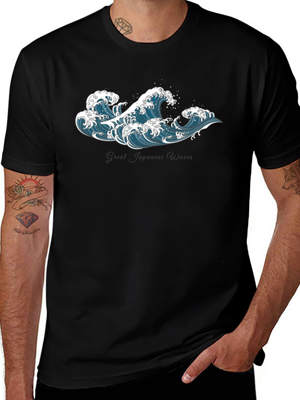 Great Wave Graphic Tee - Black Cotton T-Shirt