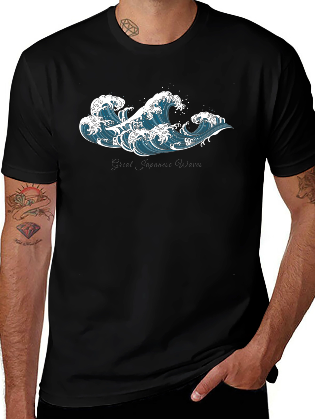 Great Wave Graphic Tee - Black Cotton T-Shirt