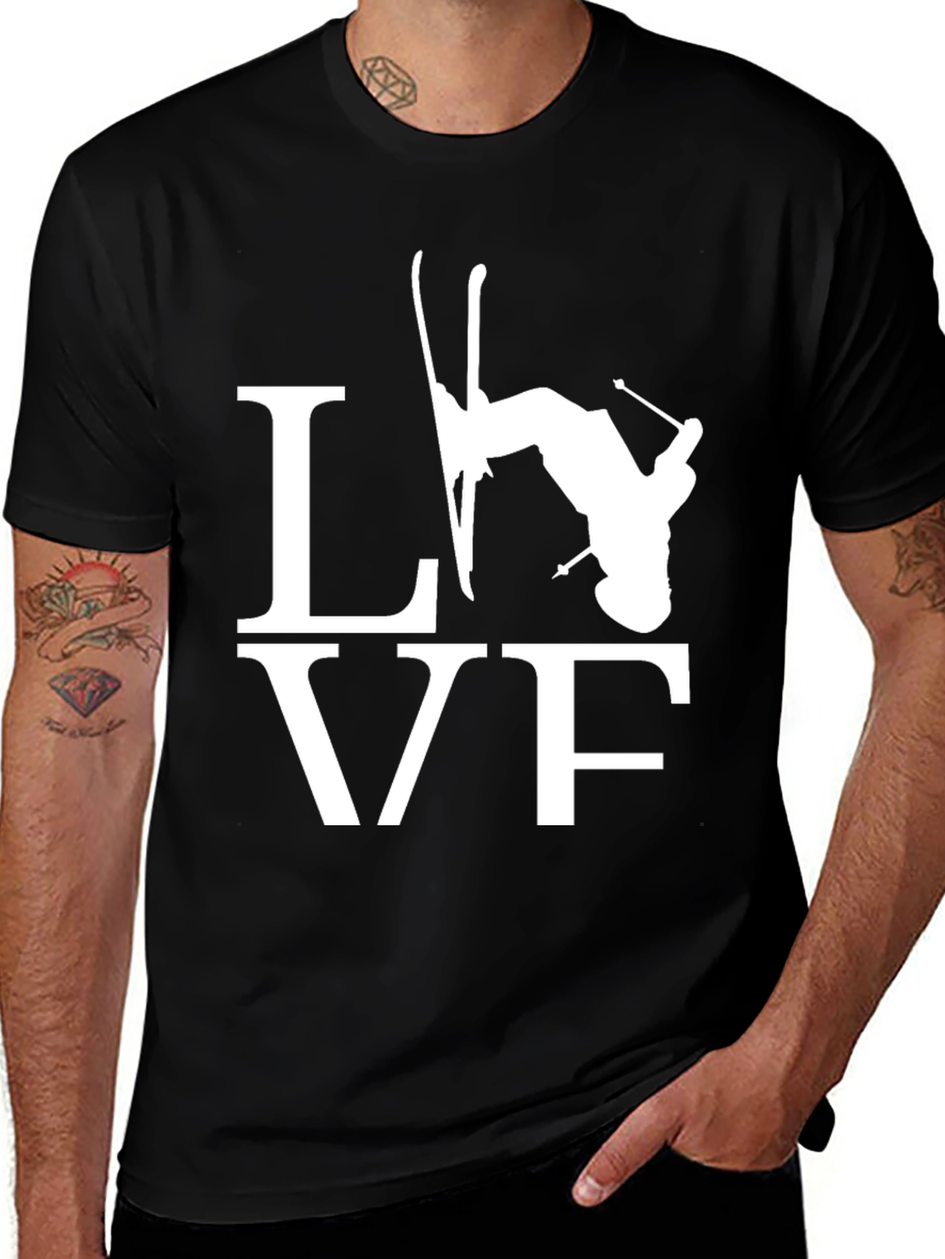 Skiing LOVE Graphic Tee - Black Cotton Blend