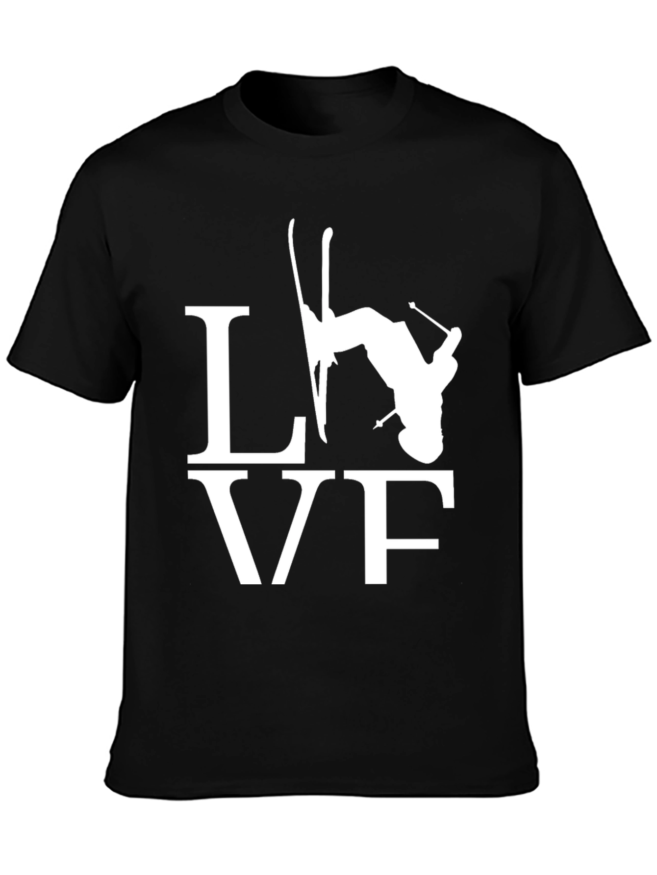 Skiing LOVE Graphic Tee - Black Cotton Blend
