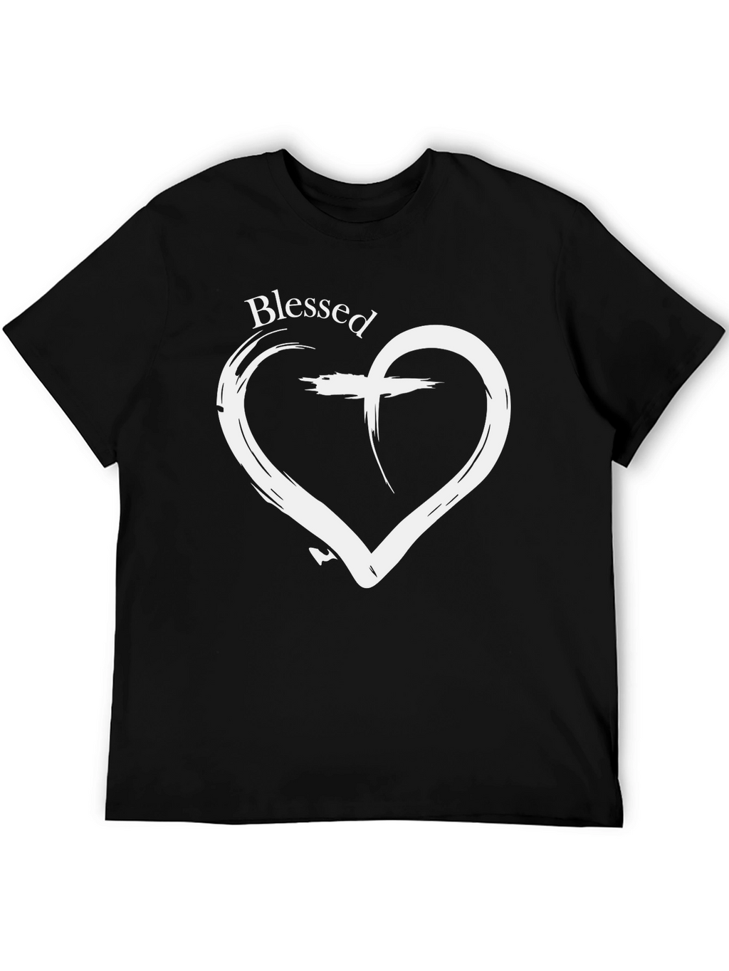 Blessed Heart Cross Graphic Black T-Shirt