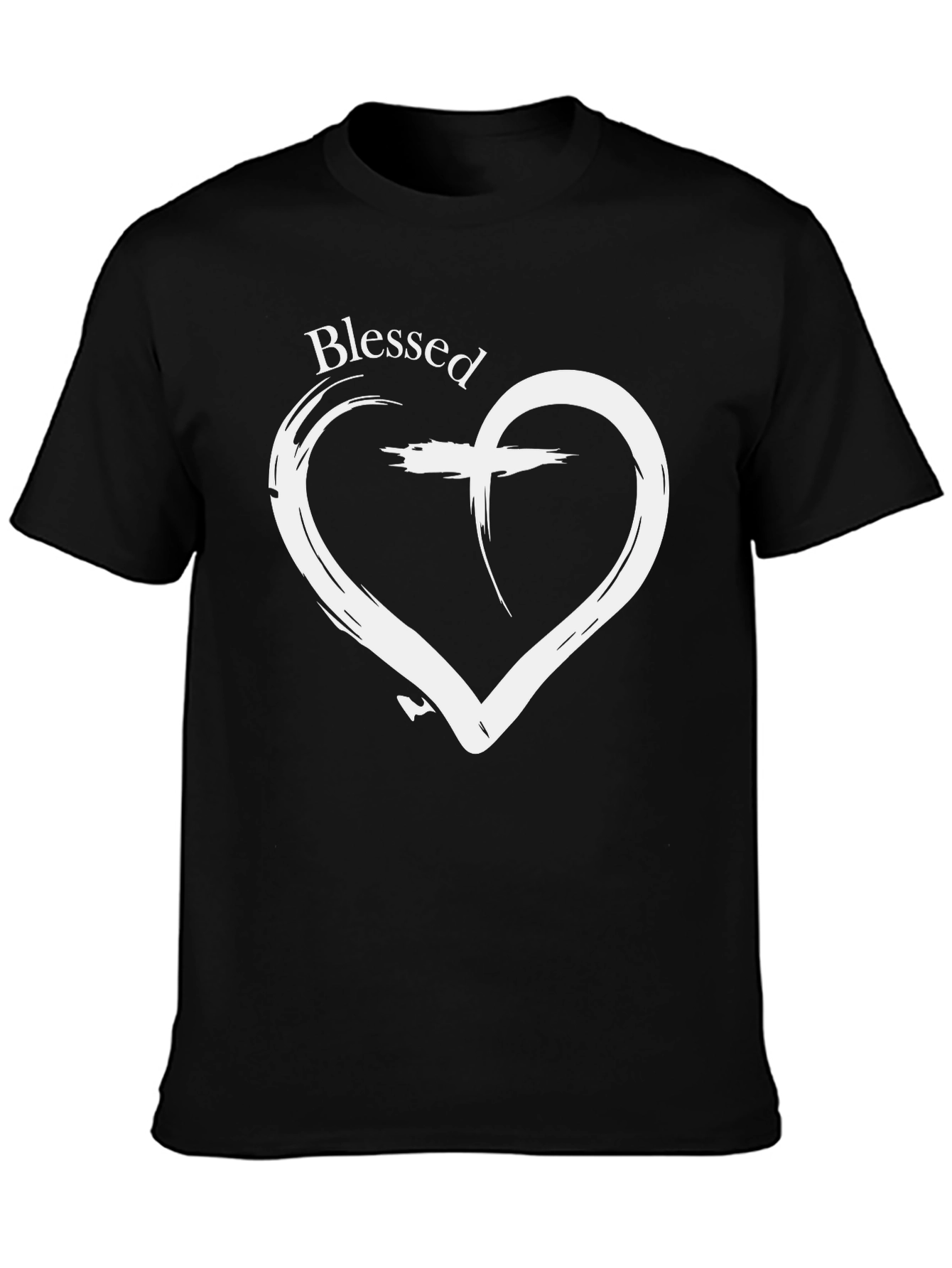 Blessed Heart Cross Graphic Black T-Shirt