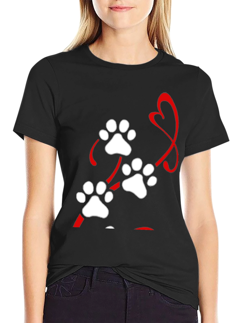 Paw Print Heart Black T-Shirt