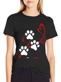 Paw Print Heart Black T-Shirt