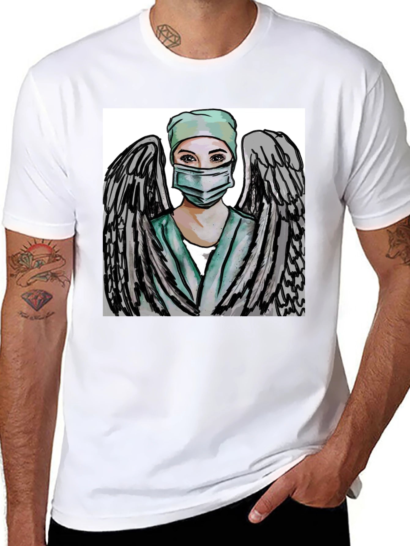 Angel Nurse Graphic Tee - Black
