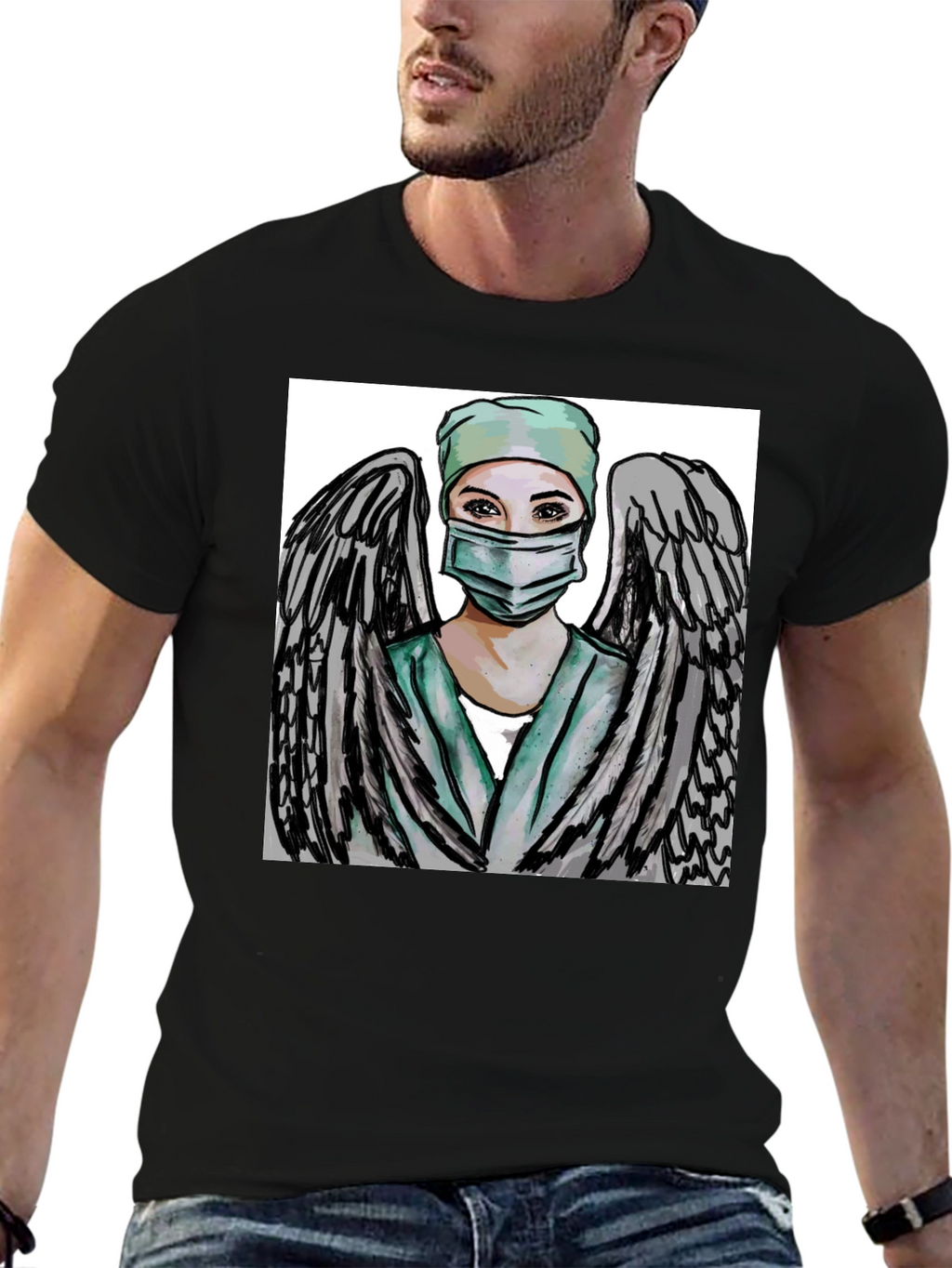 Angel Nurse Graphic Tee - Black