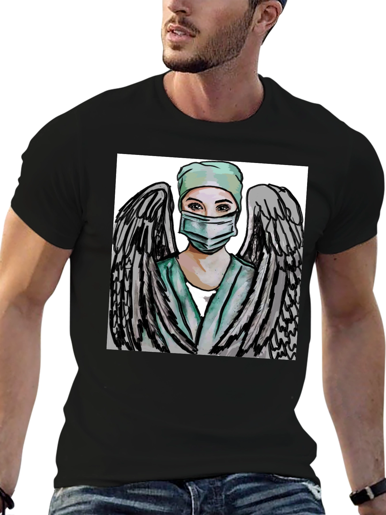 Angel Nurse Graphic Tee - Black