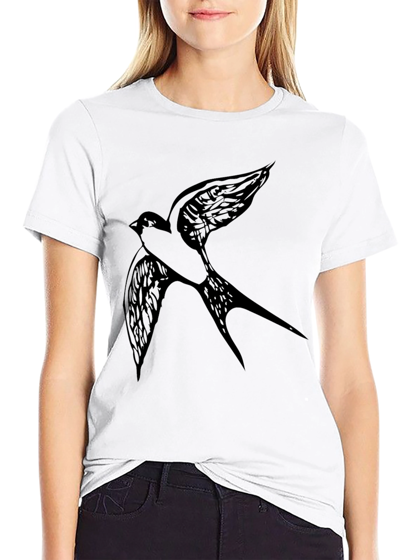 Black T-Shirt with Bird Graphic