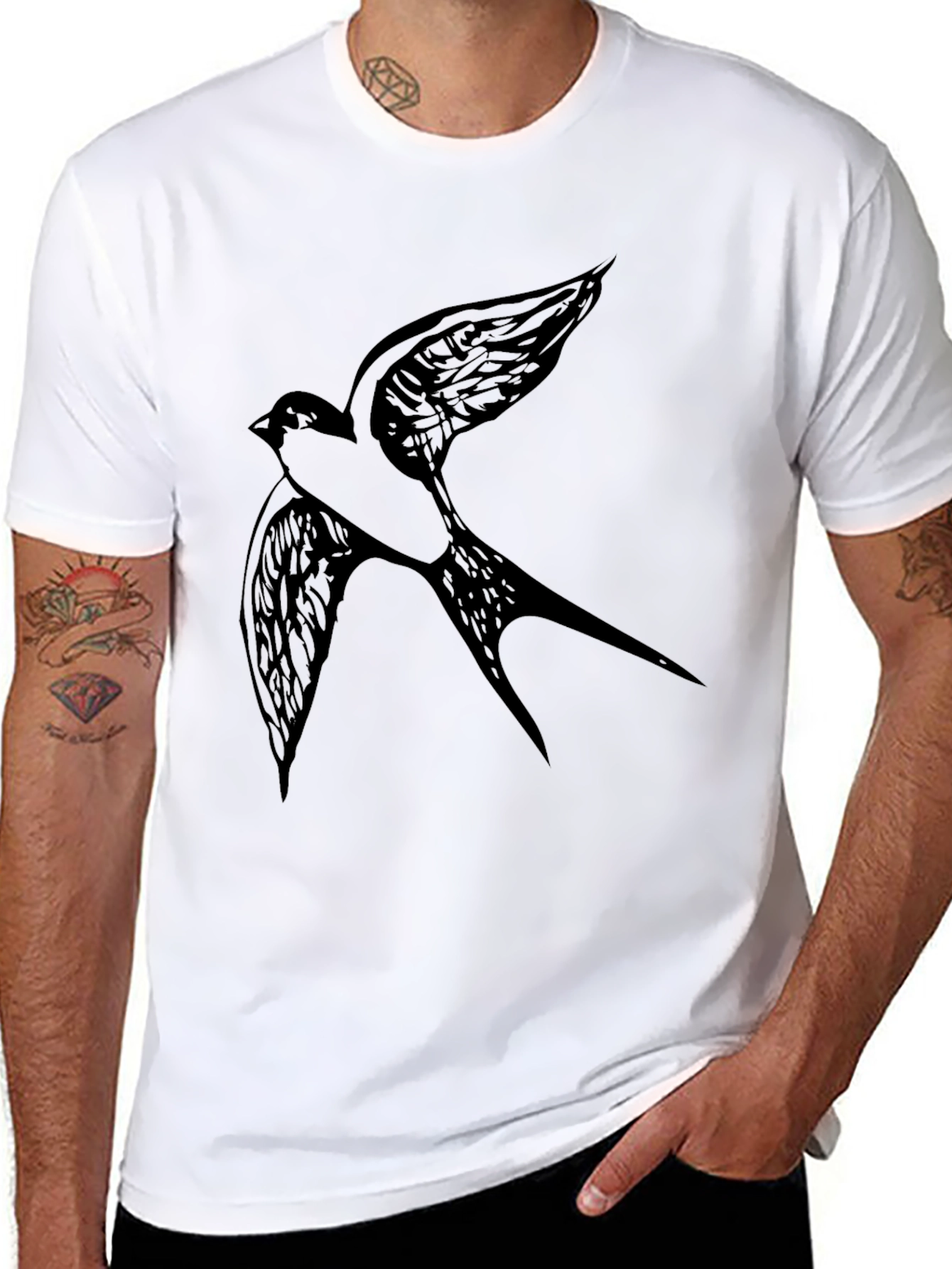 Black T-Shirt with Bird Graphic