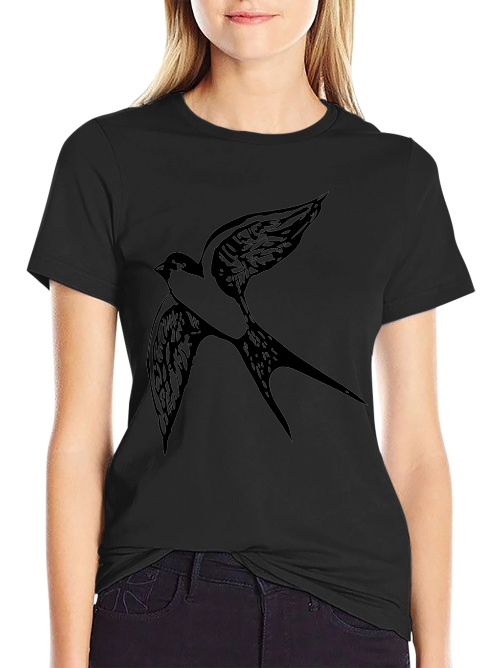 Black T-Shirt with Bird Graphic