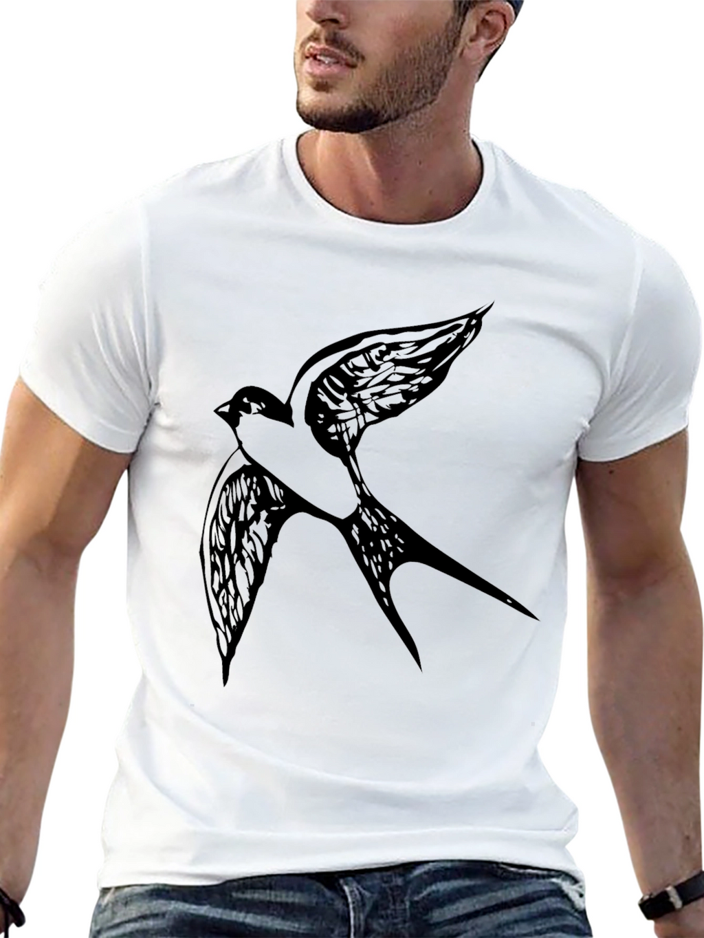 Black T-Shirt with Bird Graphic