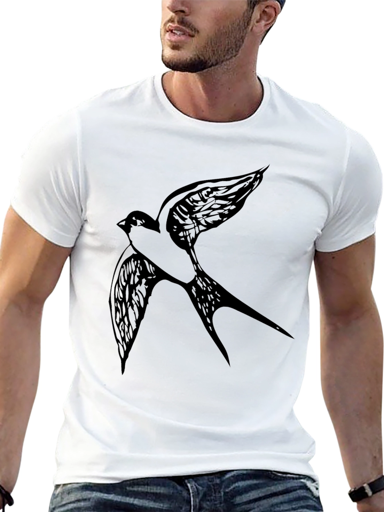 Black T-Shirt with Bird Graphic