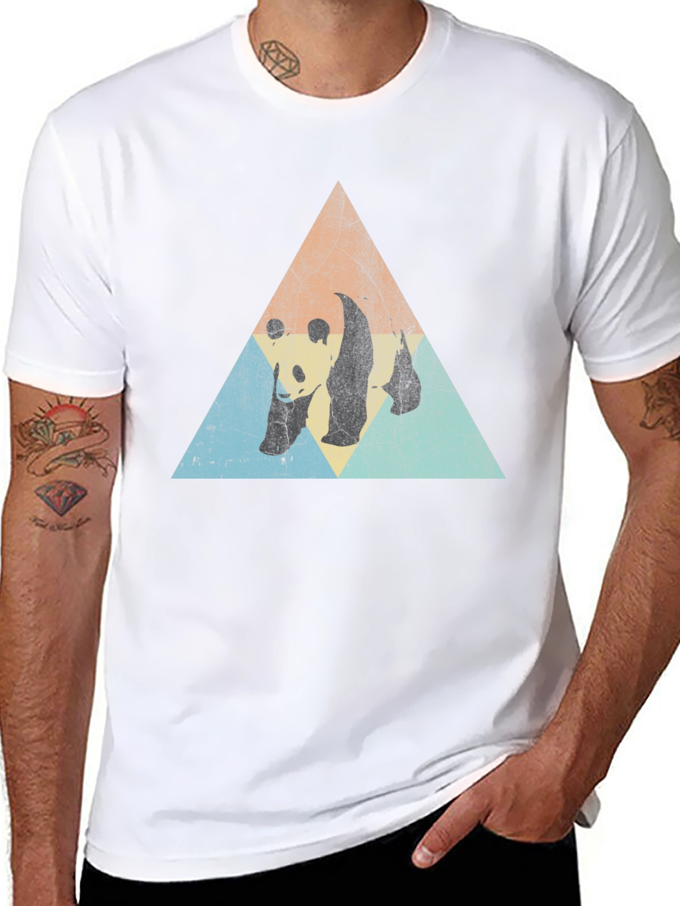 Retro Panda Triangle Graphic T-Shirt