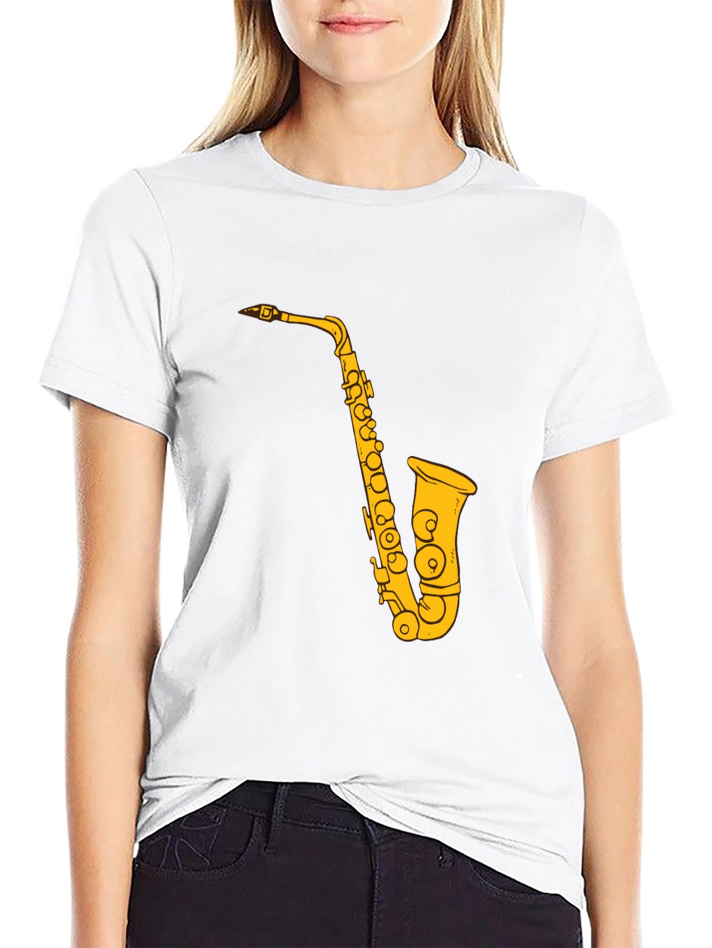 Saxophone Graphic Print Black T-Shirt