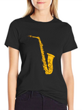 Saxophone Graphic Print Black T-Shirt