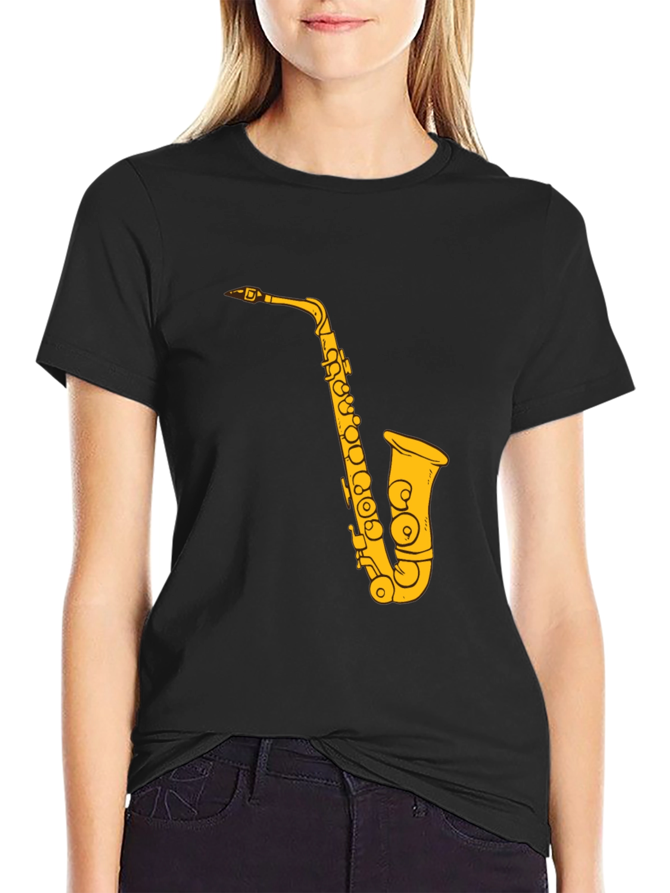 Saxophone Graphic Print Black T-Shirt