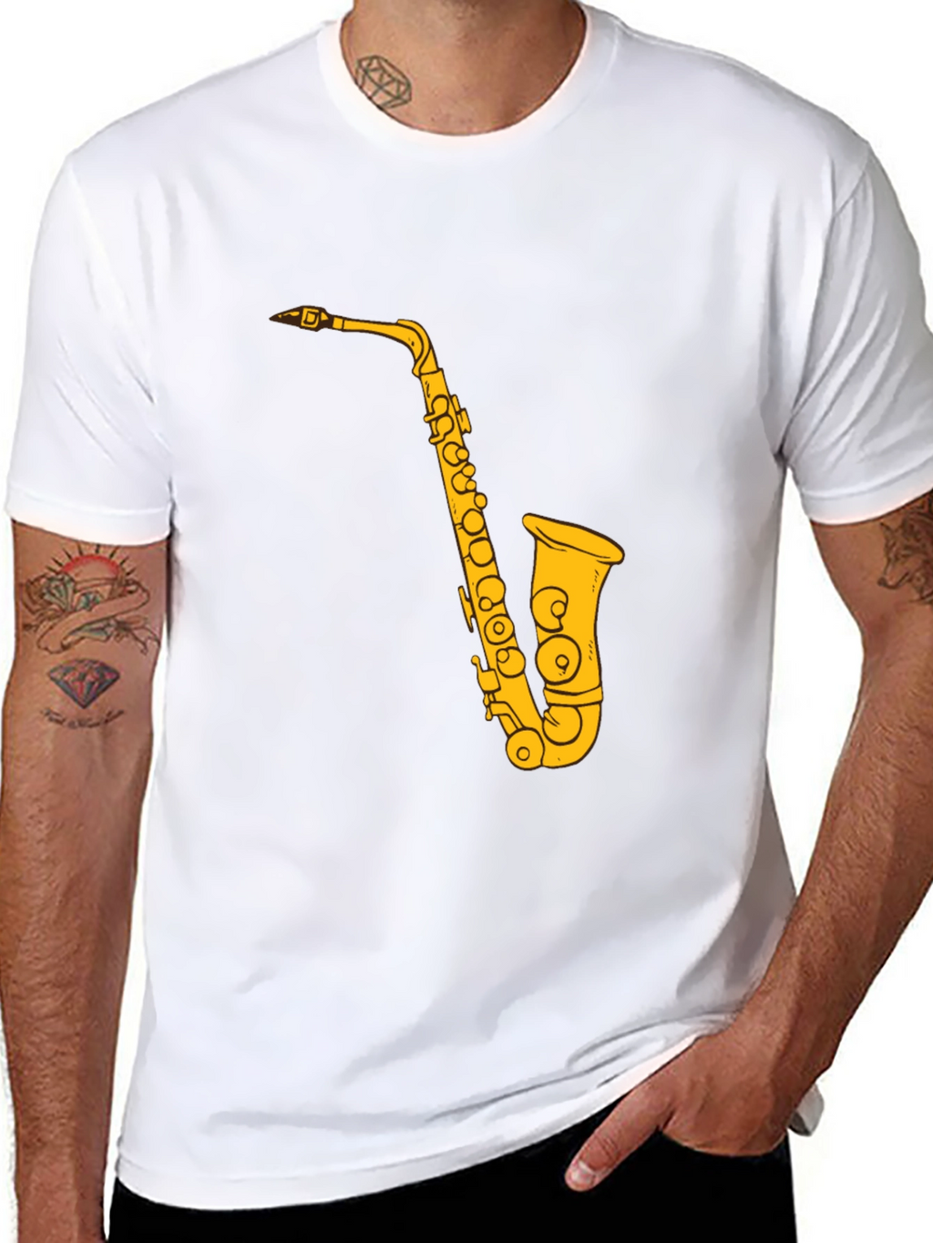 Saxophone Graphic Print Black T-Shirt