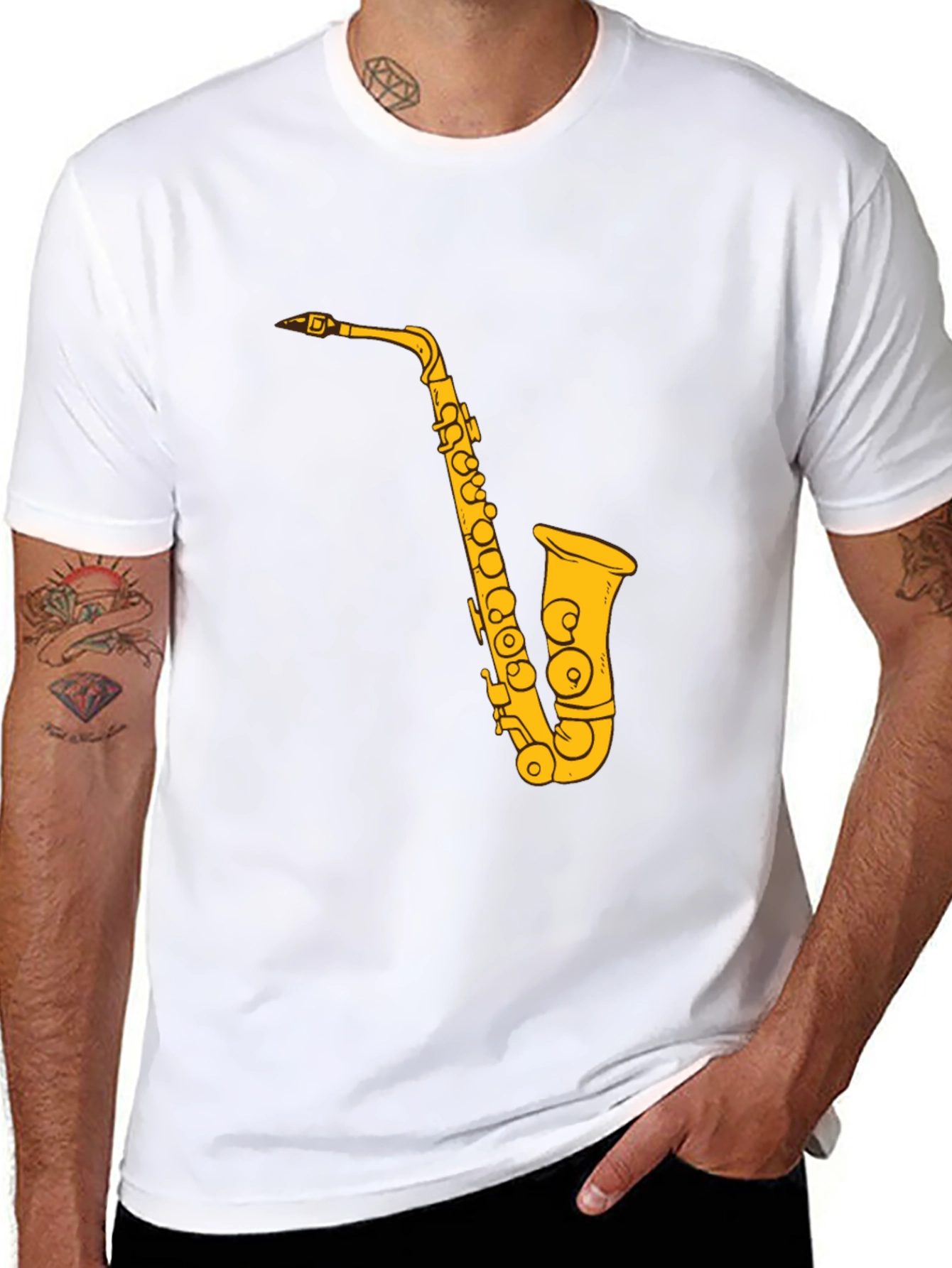 Saxophone Graphic Print Black T-Shirt