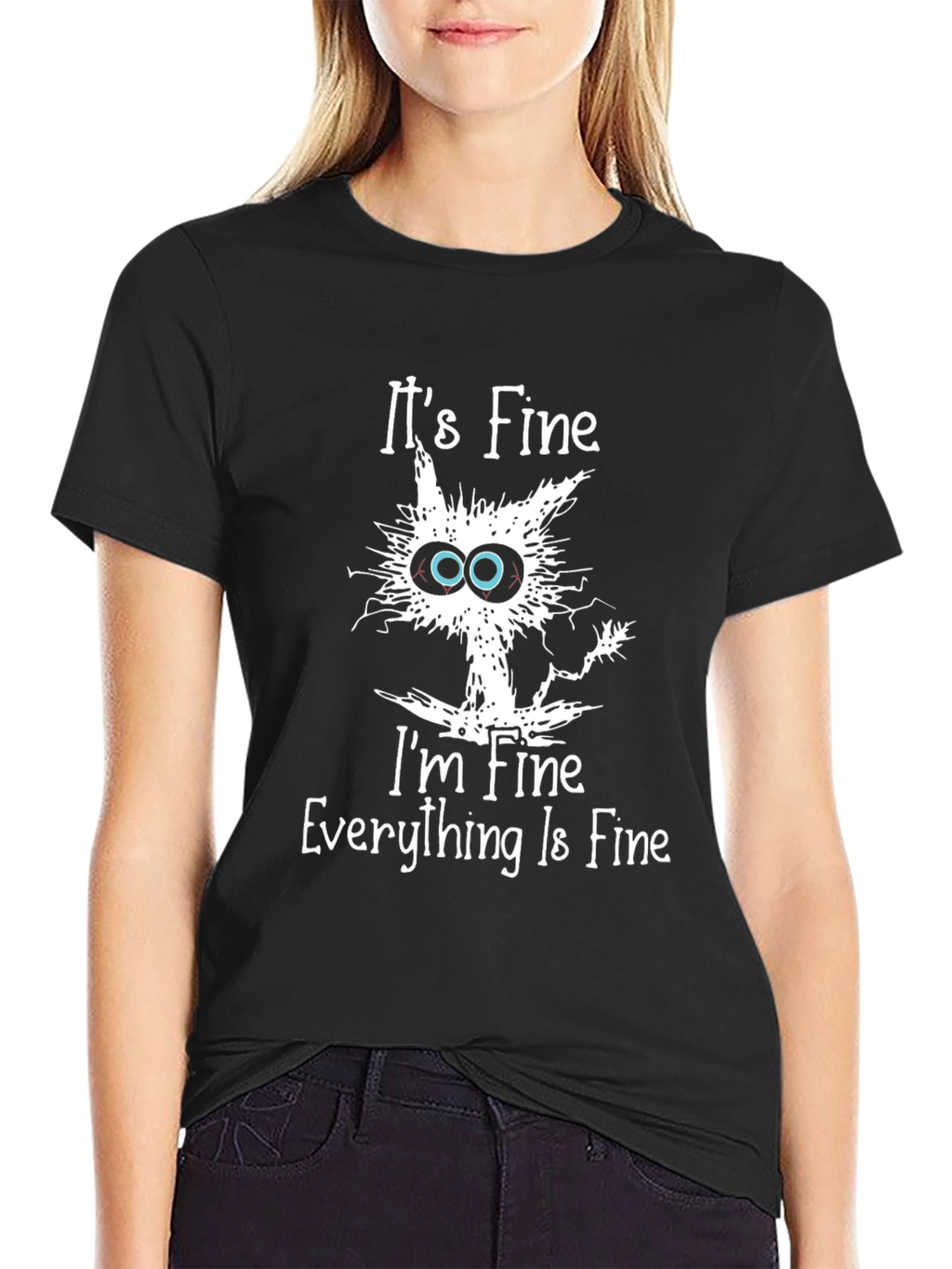 Its Fine Cat Graphic Black T-Shirt
