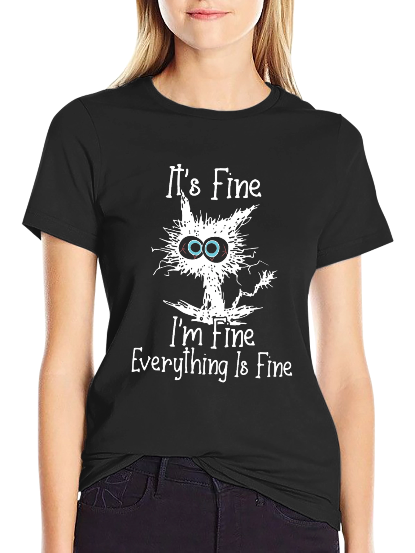 Its Fine Cat Graphic Black T-Shirt
