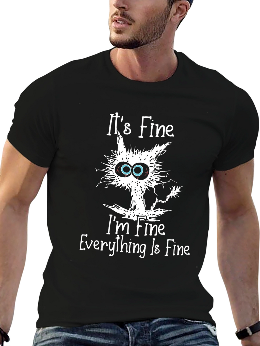 Its Fine Cat Graphic Black T-Shirt