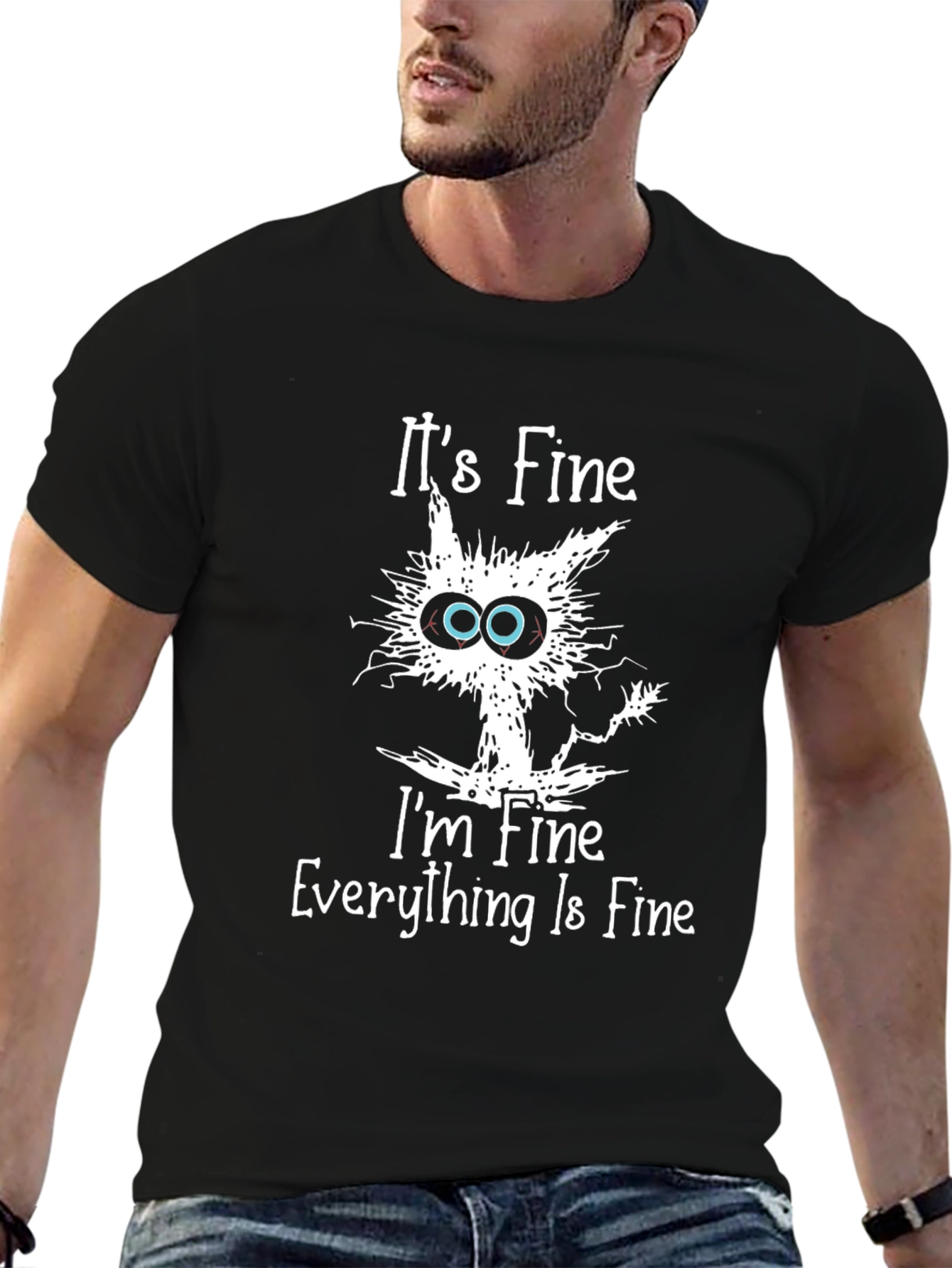 Its Fine Cat Graphic Black T-Shirt