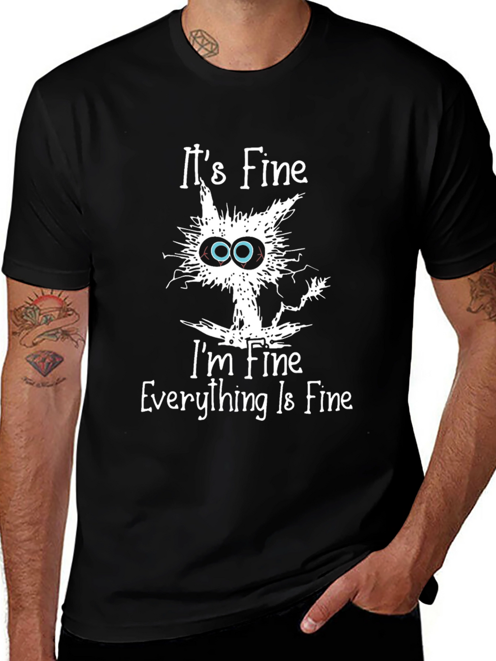 Its Fine Cat Graphic Black T-Shirt