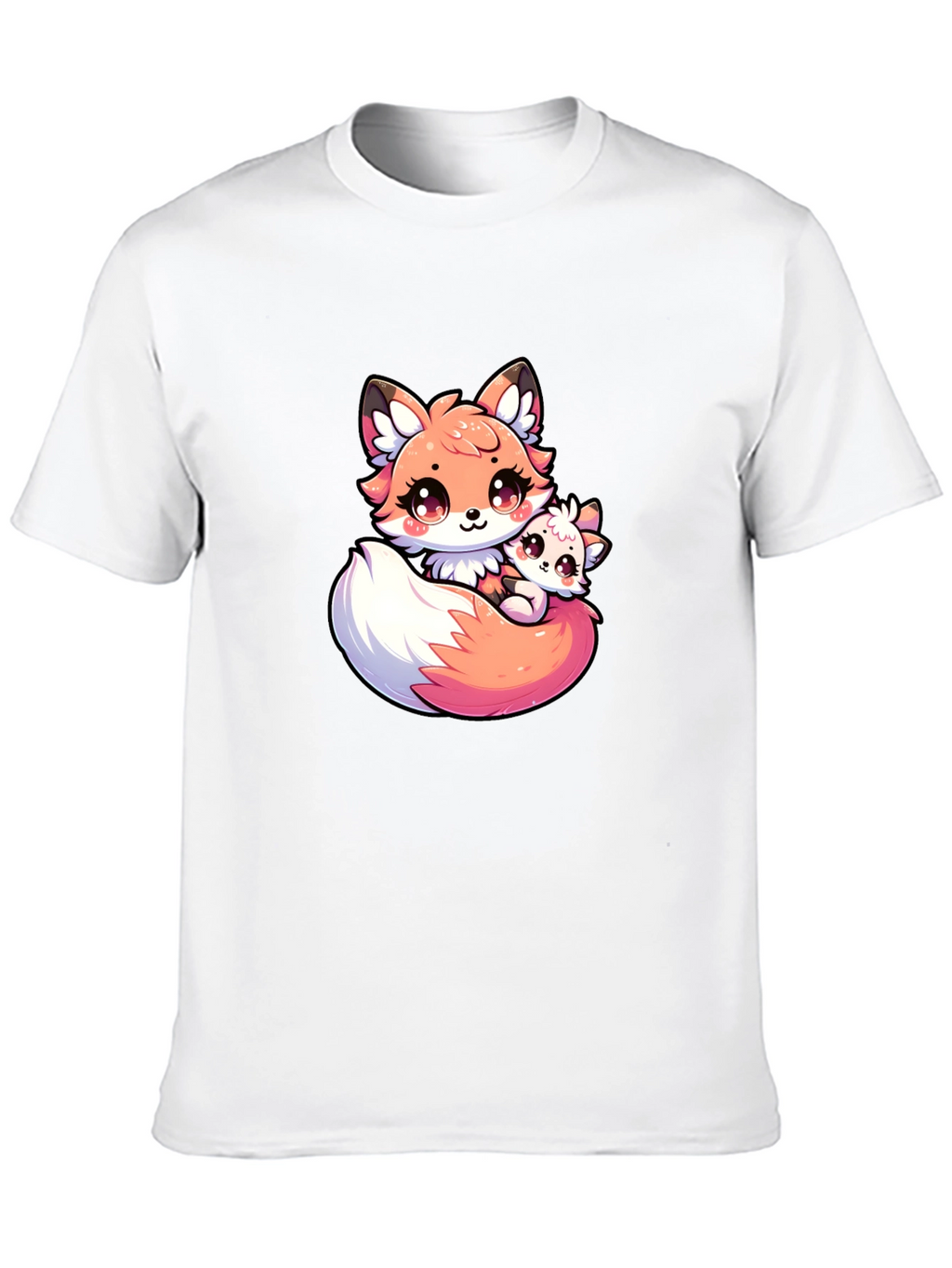 Cute Fox and Cub Black T-Shirt