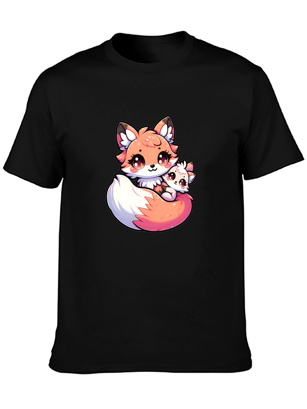 Cute Fox and Cub Black T-Shirt