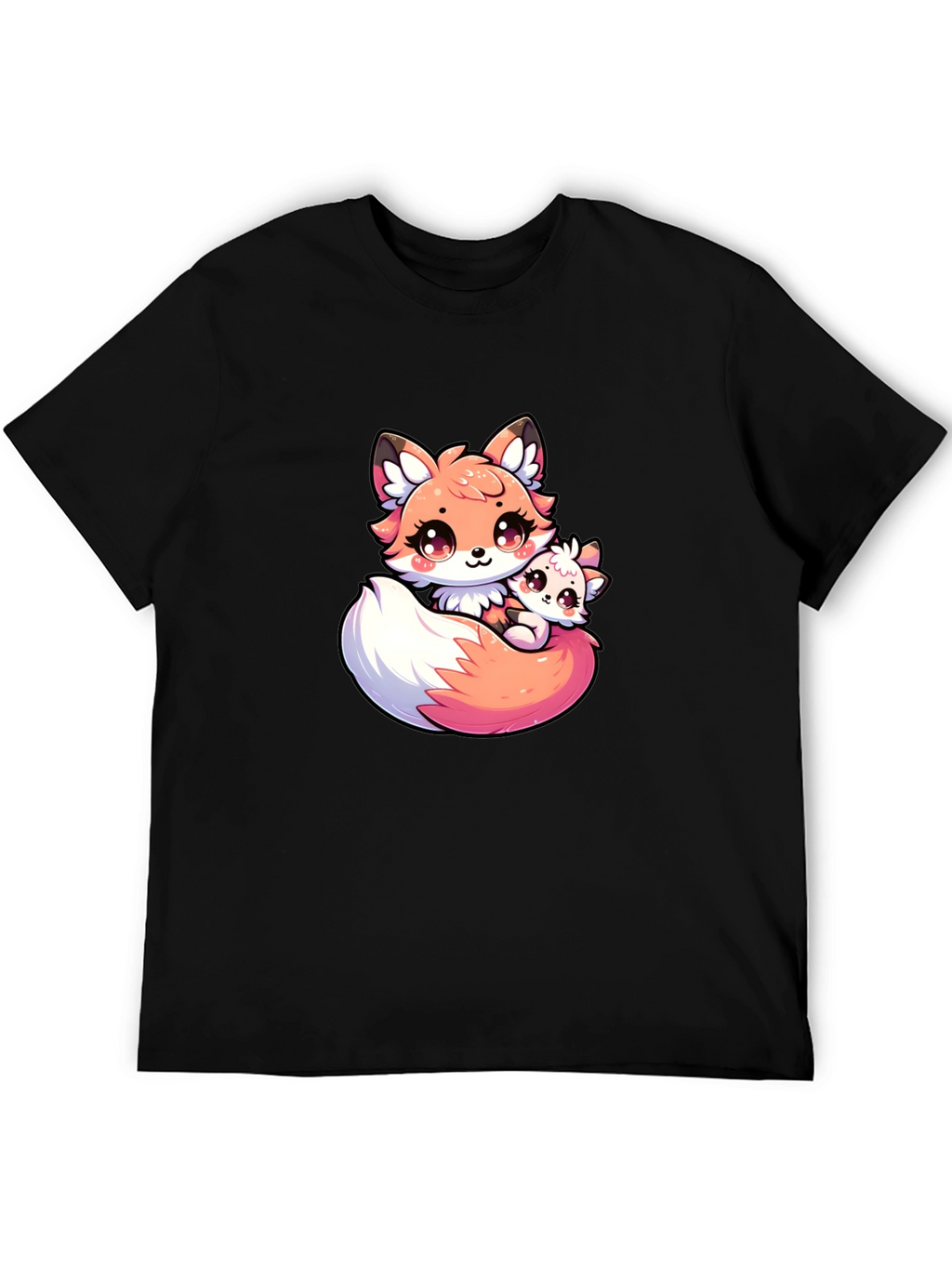Cute Fox and Cub Black T-Shirt