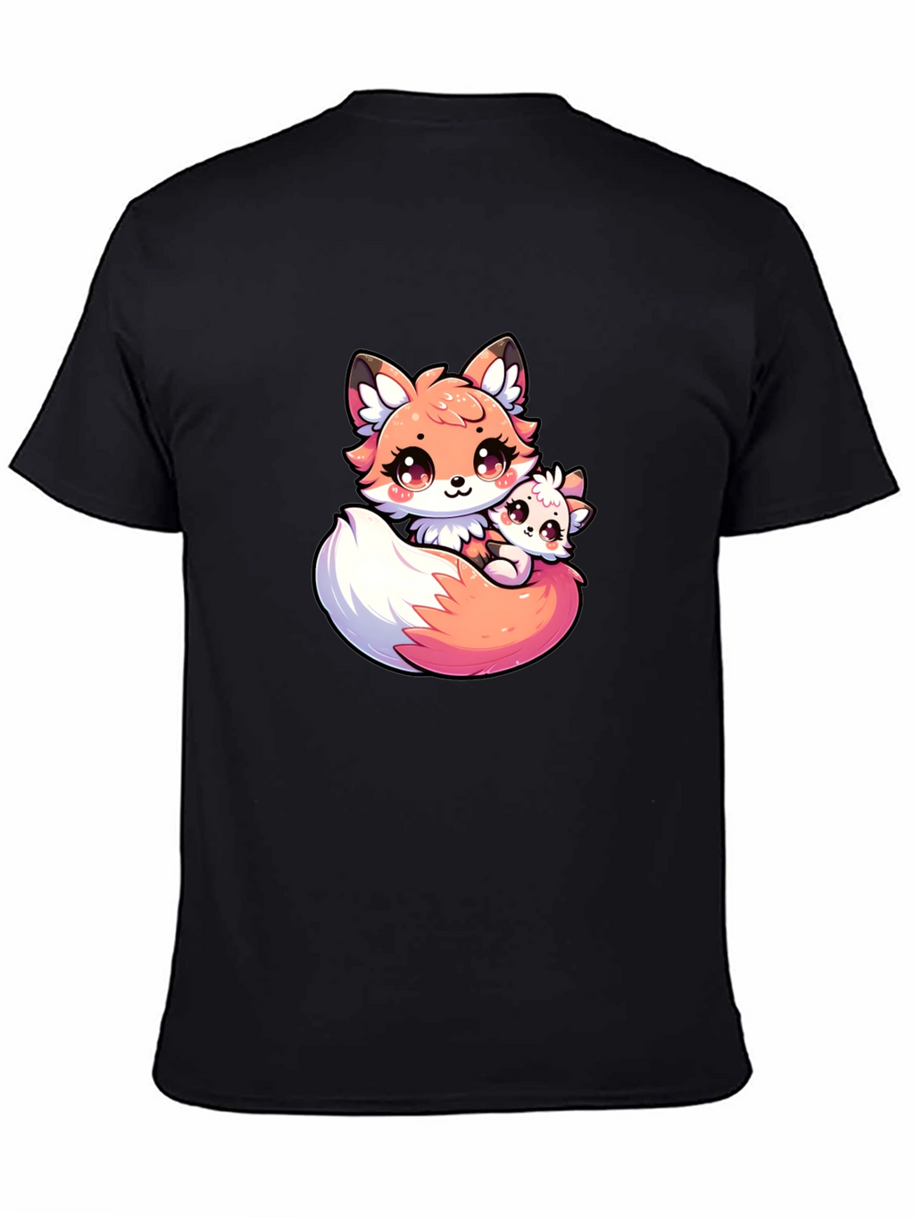 Cute Fox and Cub Black T-Shirt
