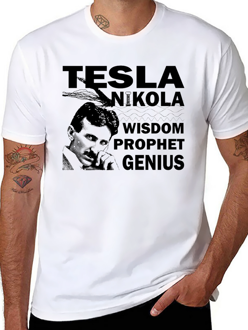 Tesla Nikola Wisdom Prophet Genius Black T-Shirt