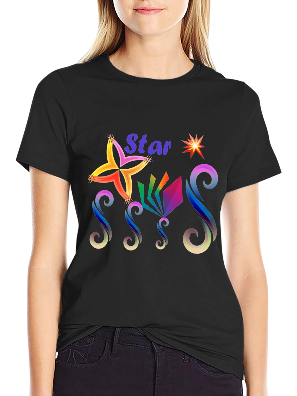 Star Graphic Print Black T-Shirt
